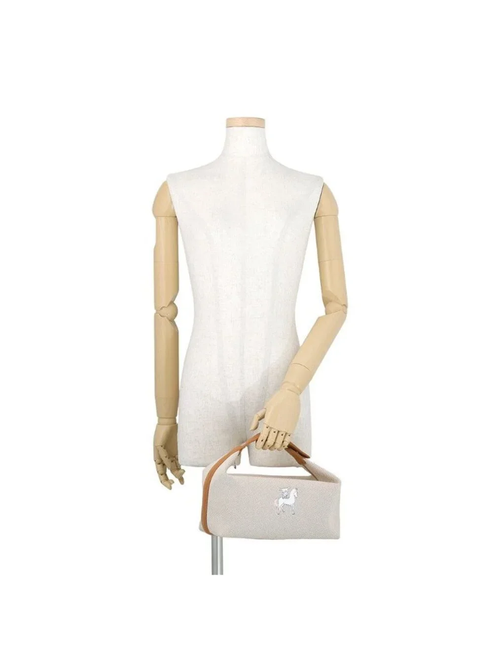 Hermes Pouch Bride-a-Brac GM Cabriole Biscuit Silver Canvas